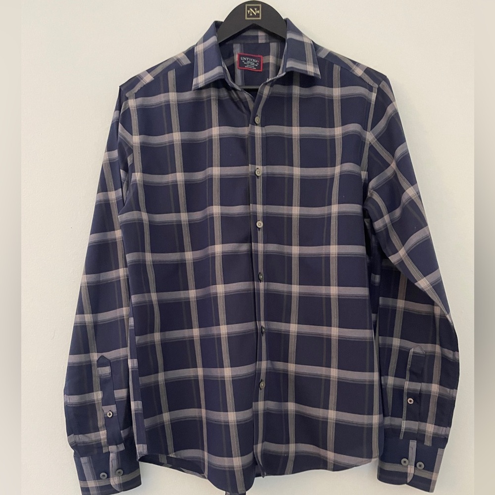 UNTUCKit Mens Gilmore plaid shirt size Medium Slim fit color Blue, Gray